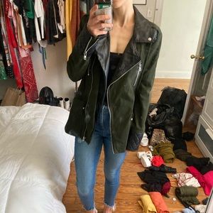 LA hearts green partial leather jacket